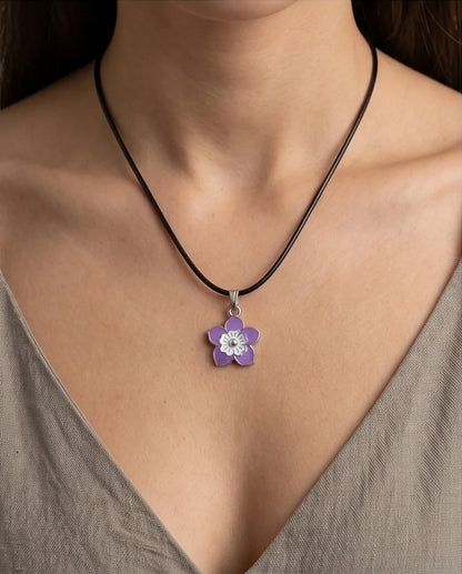 Delicate Lavender and White Layered Floral Enamel Pendant Necklace