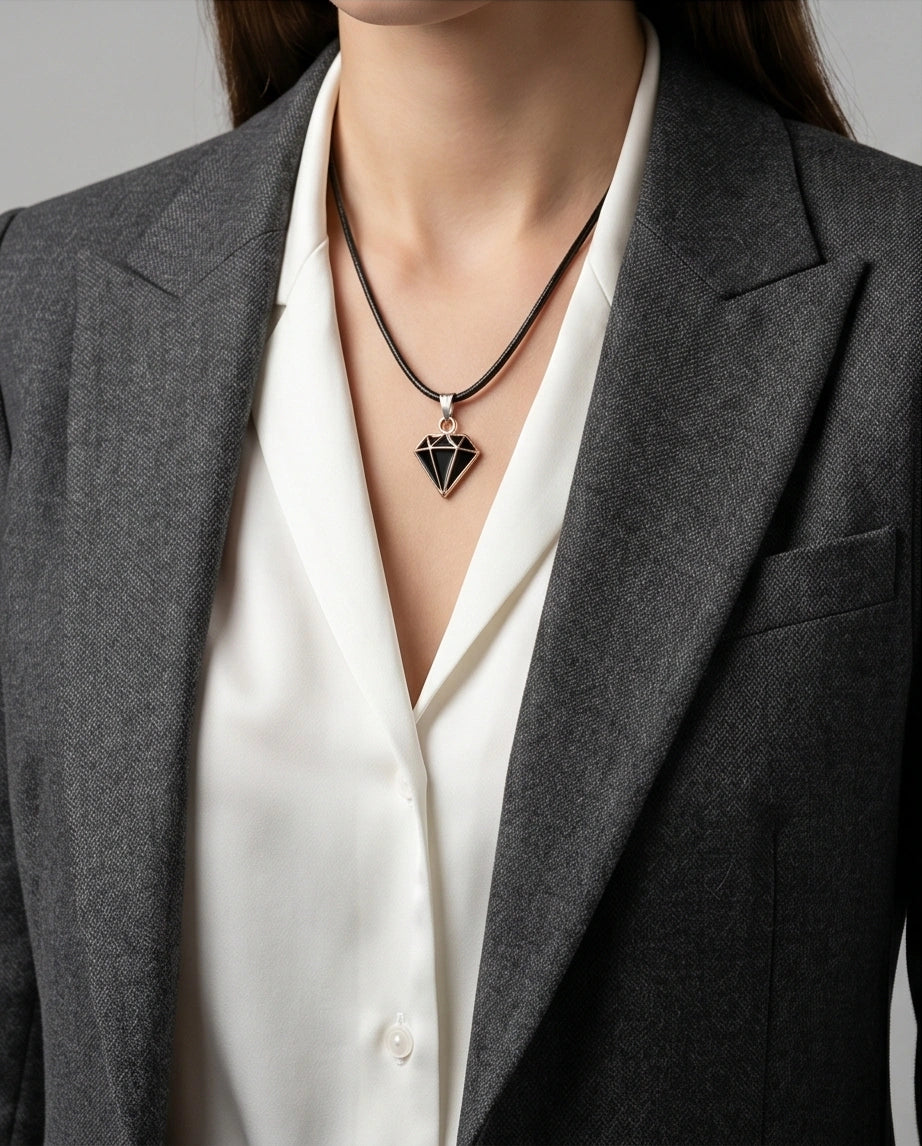 Gold and Black Geometric Diamond Necklace