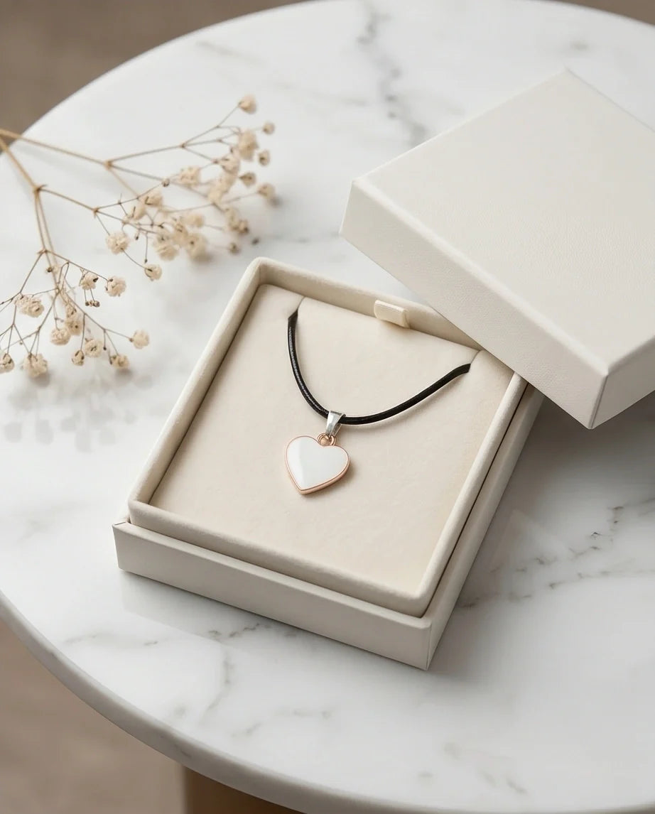 Gold and White Classic Heart Necklace