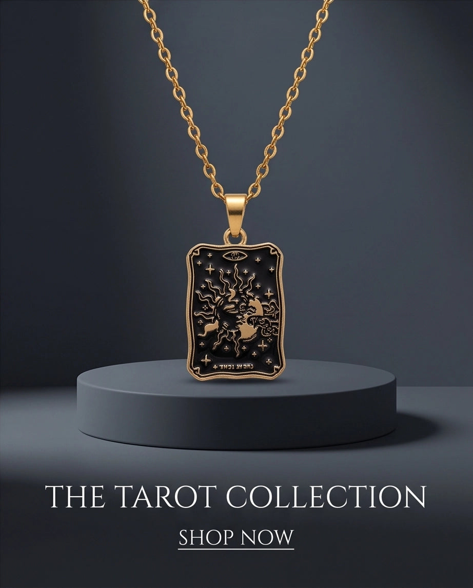 Gold Celestial Sun & Moon Tarot Card Pendant Necklace