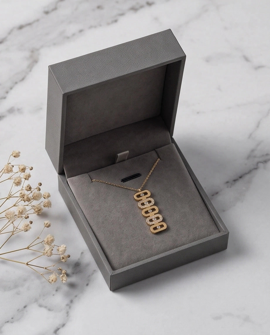 Gold Multi-Link Crystal Pendant Necklace
