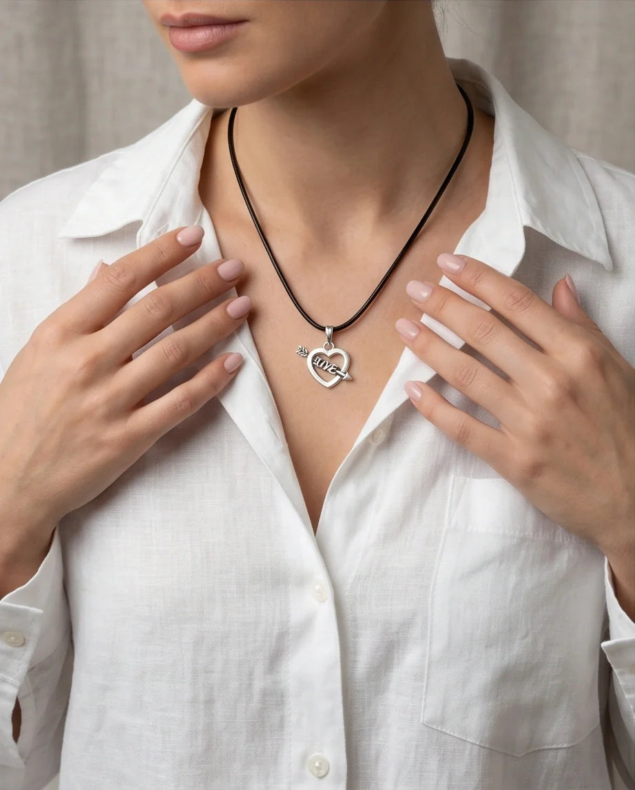 The Pierced Heart: Minimalist "LOVE" Arrow Pendant Necklace