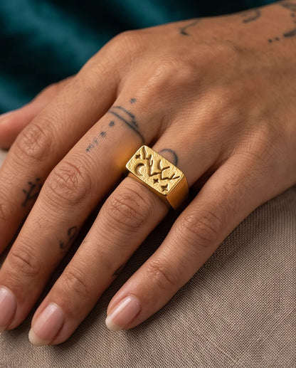 Celestial Forest Crescent Gold Signet Ring