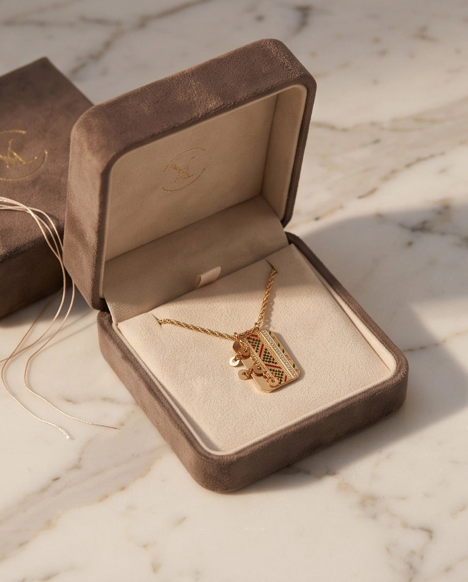 Gold Amazigh Pattern Tag Necklace
