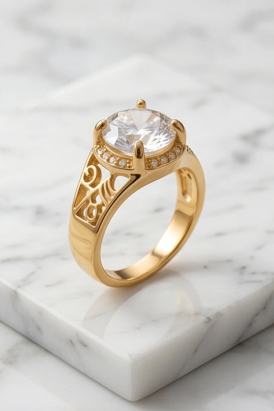 Golden Diamond Empress Halo Ring
