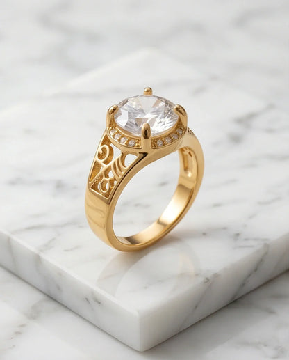Golden Diamond Empress Halo Ring