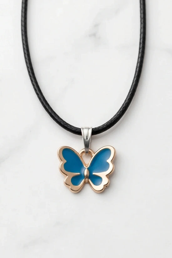 Gold and Turquoise Blue Butterfly Necklace