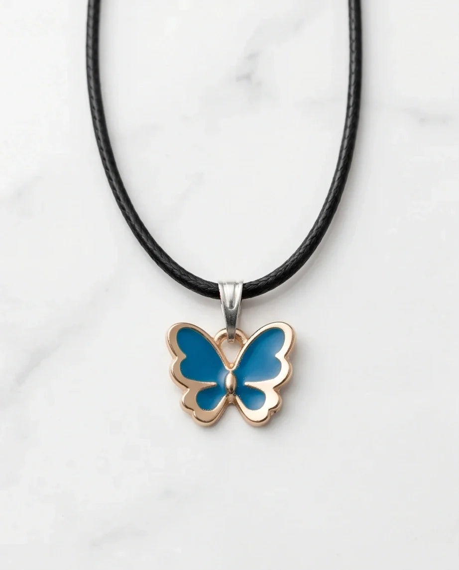 Gold and Turquoise Blue Butterfly Necklace