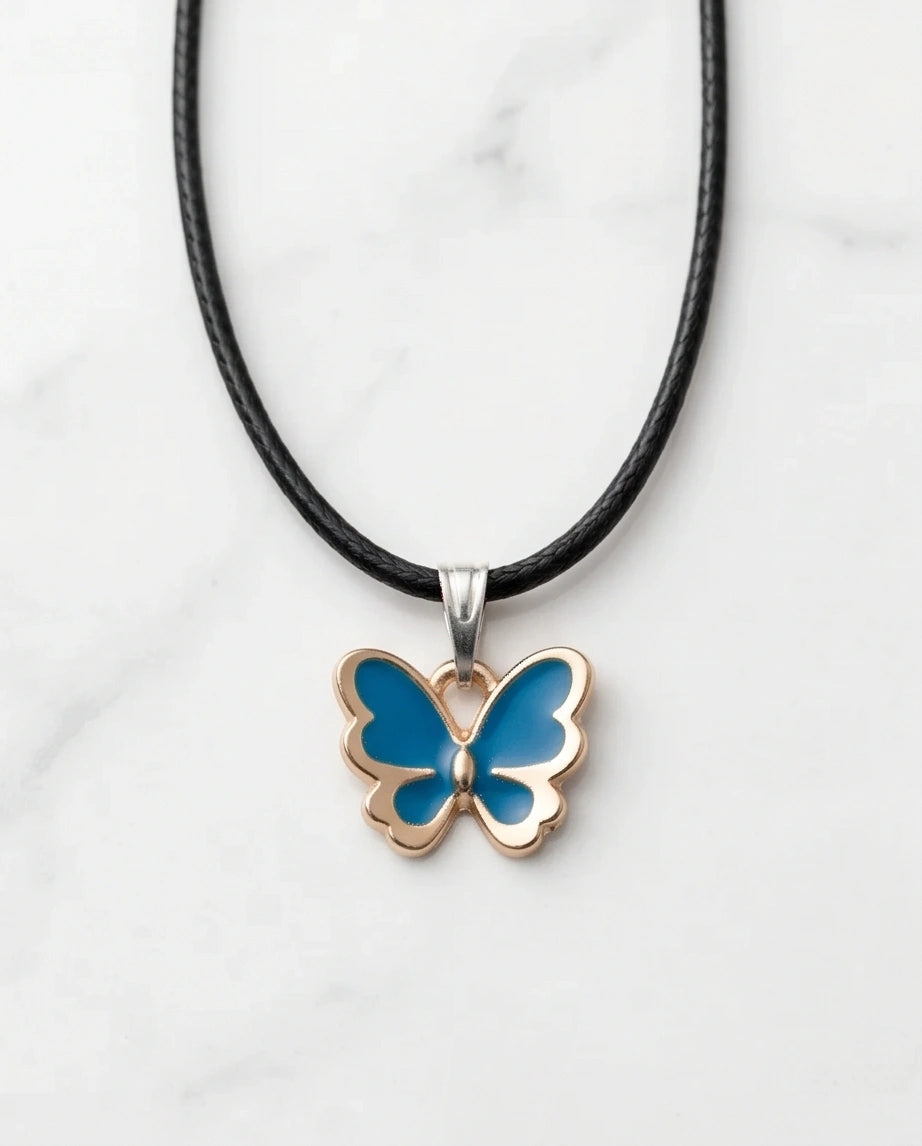 Gold and Turquoise Blue Butterfly Necklace