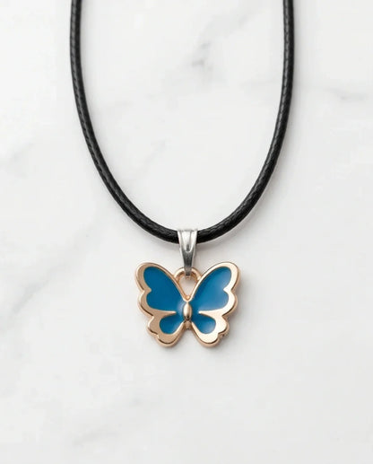 Gold and Turquoise Blue Butterfly Necklace