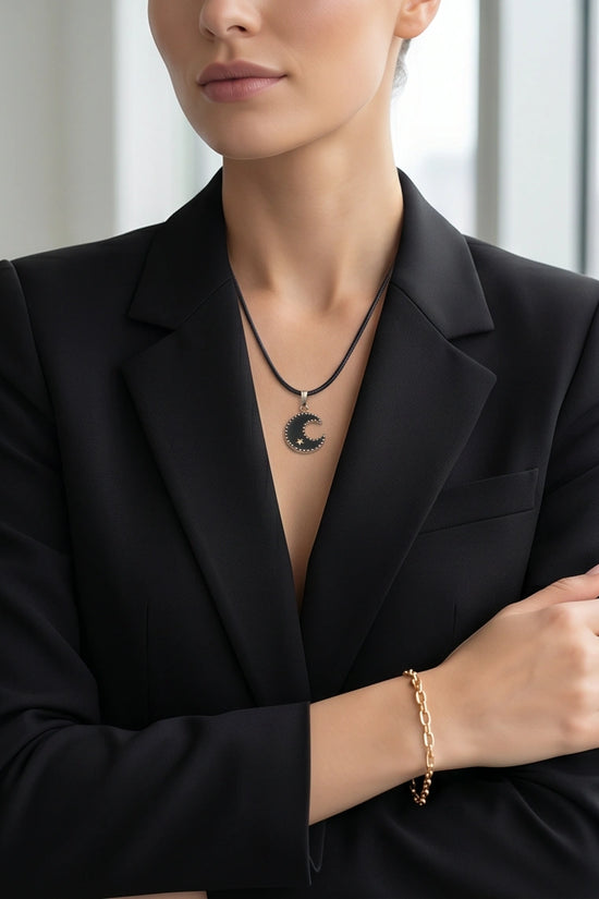 Gold Beaded Crescent Moon and Star Necklace
