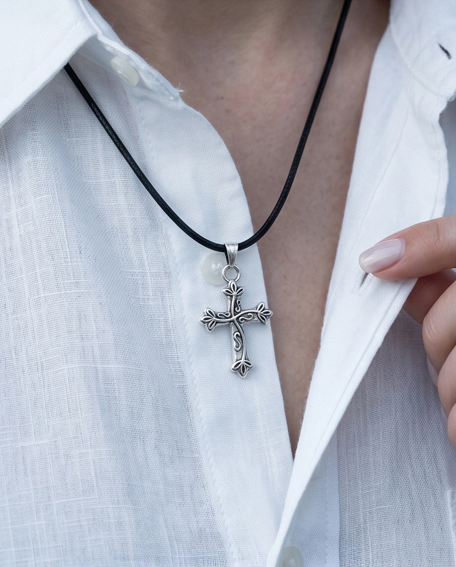 Silver Ornate Filigree Cross Necklace