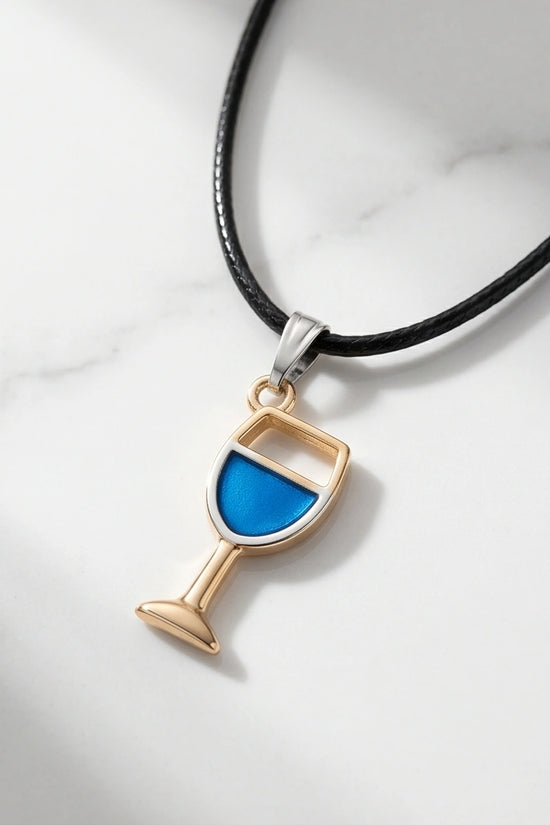 Gold and Royal Blue Wine Glass Necklace