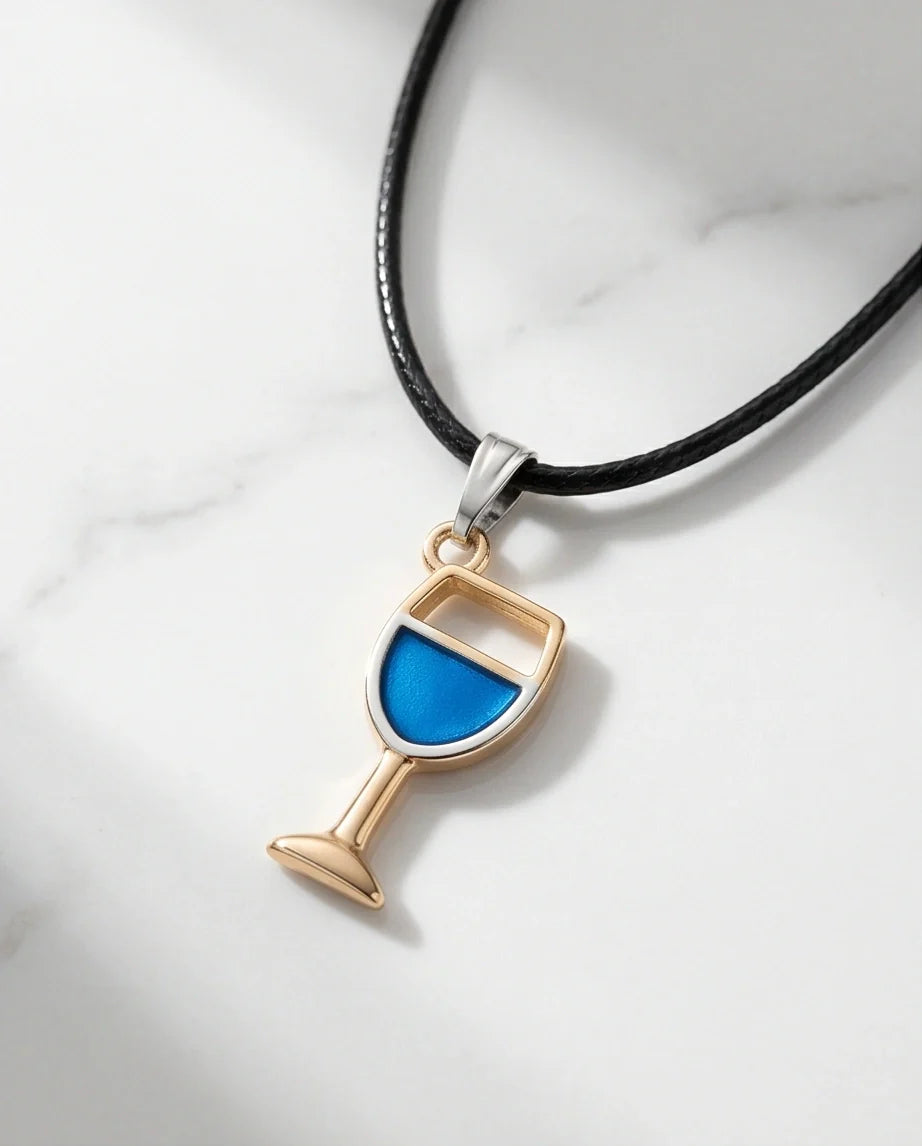 Gold and Royal Blue Wine Glass Necklace