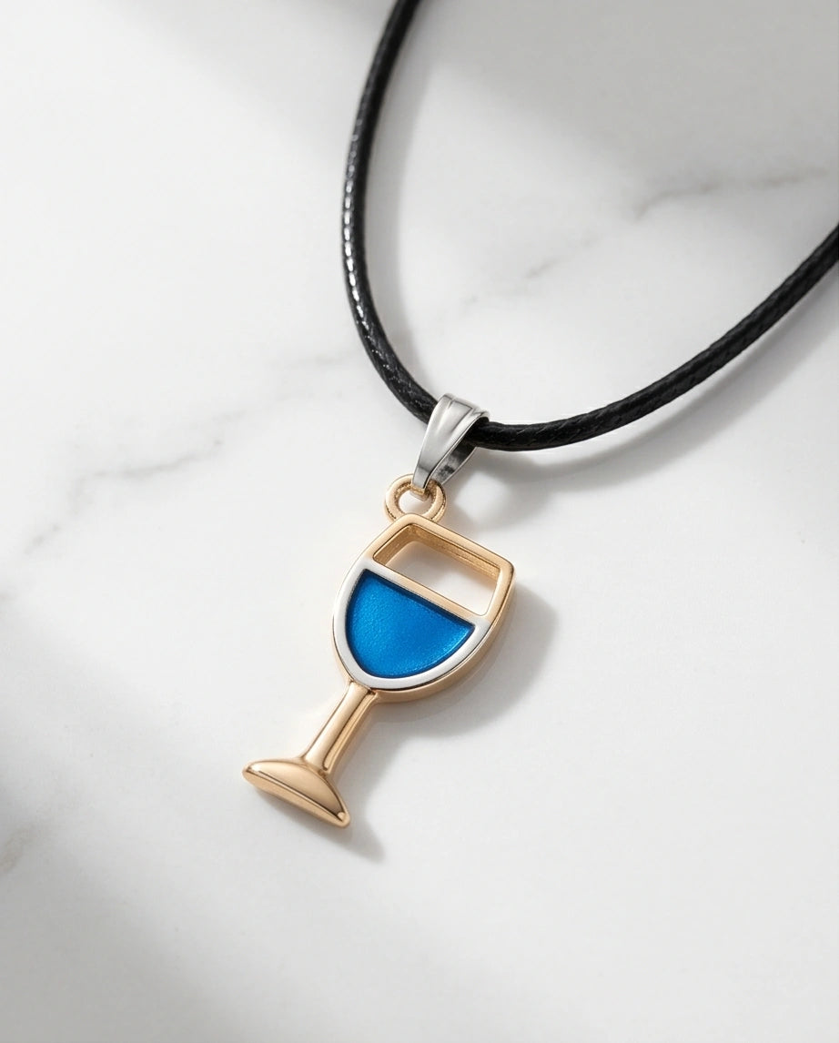Gold and Royal Blue Wine Glass Necklace