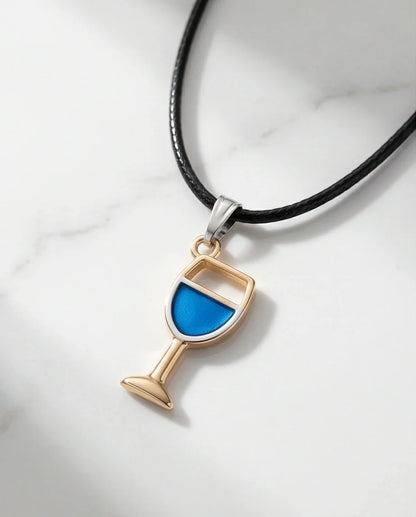 Gold and Royal Blue Wine Glass Necklace