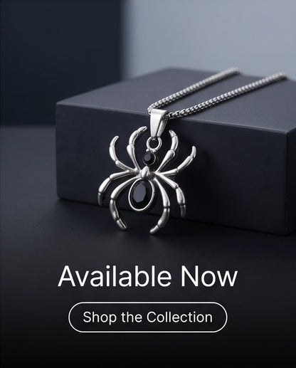 Silver Black Gemstone Spider Pendant Necklace