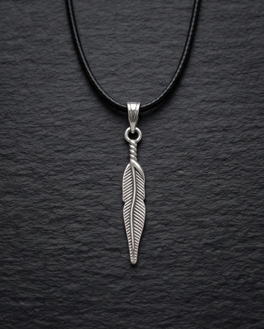 Silver Retro Feather Pendant Necklace