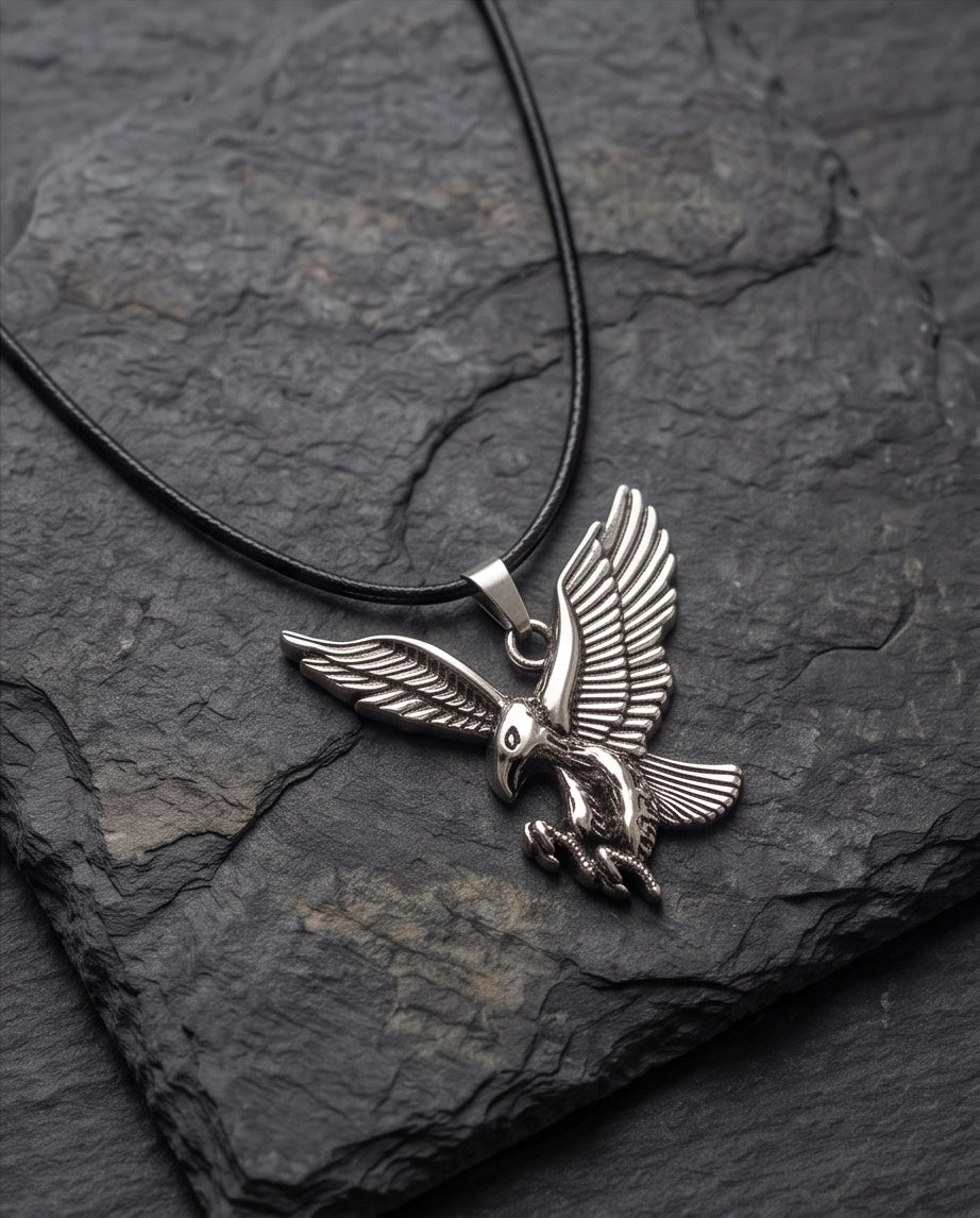Soaring Silver Eagle Cord Necklace