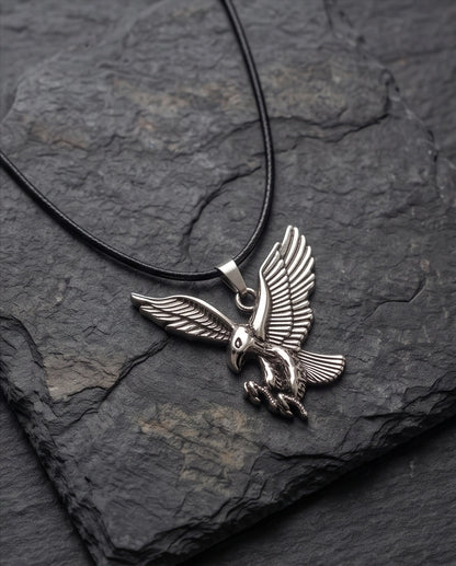 Soaring Silver Eagle Cord Necklace