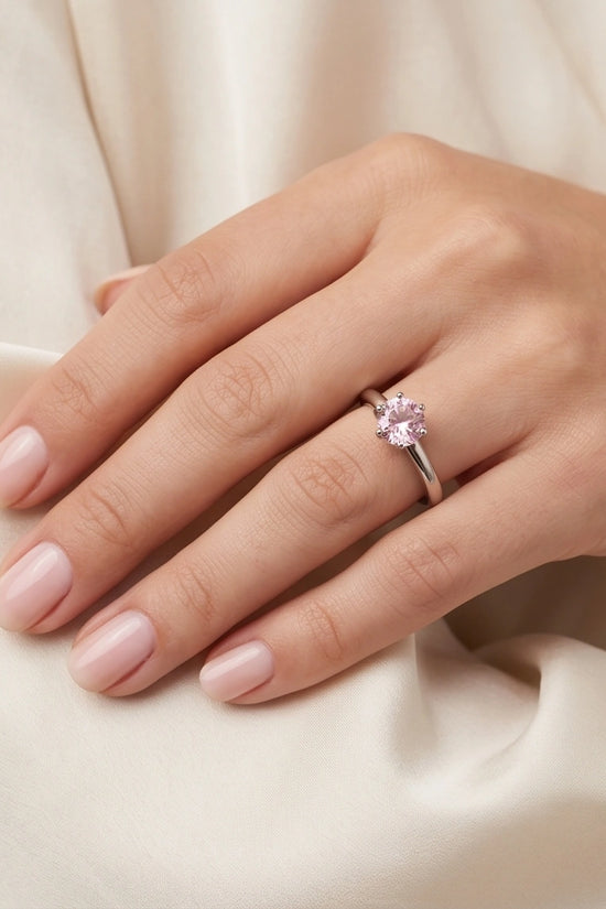 Sterling Silver Round-Cut Pink Diamond Solitaire Ring