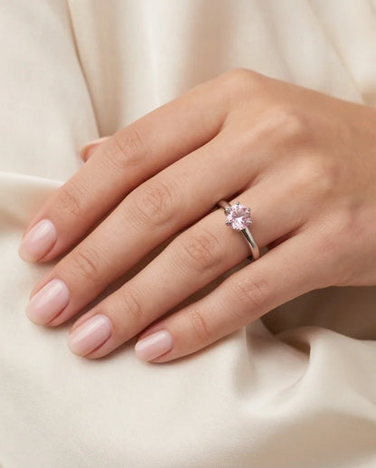 Sterling Silver Round-Cut Pink Diamond Solitaire Ring