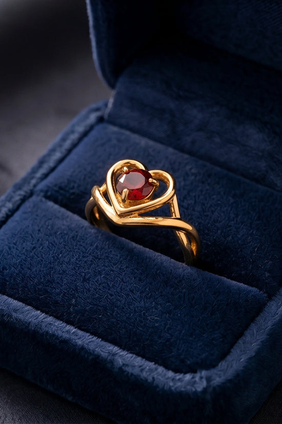 Gold Ruby Heart Openwork Statement Ring