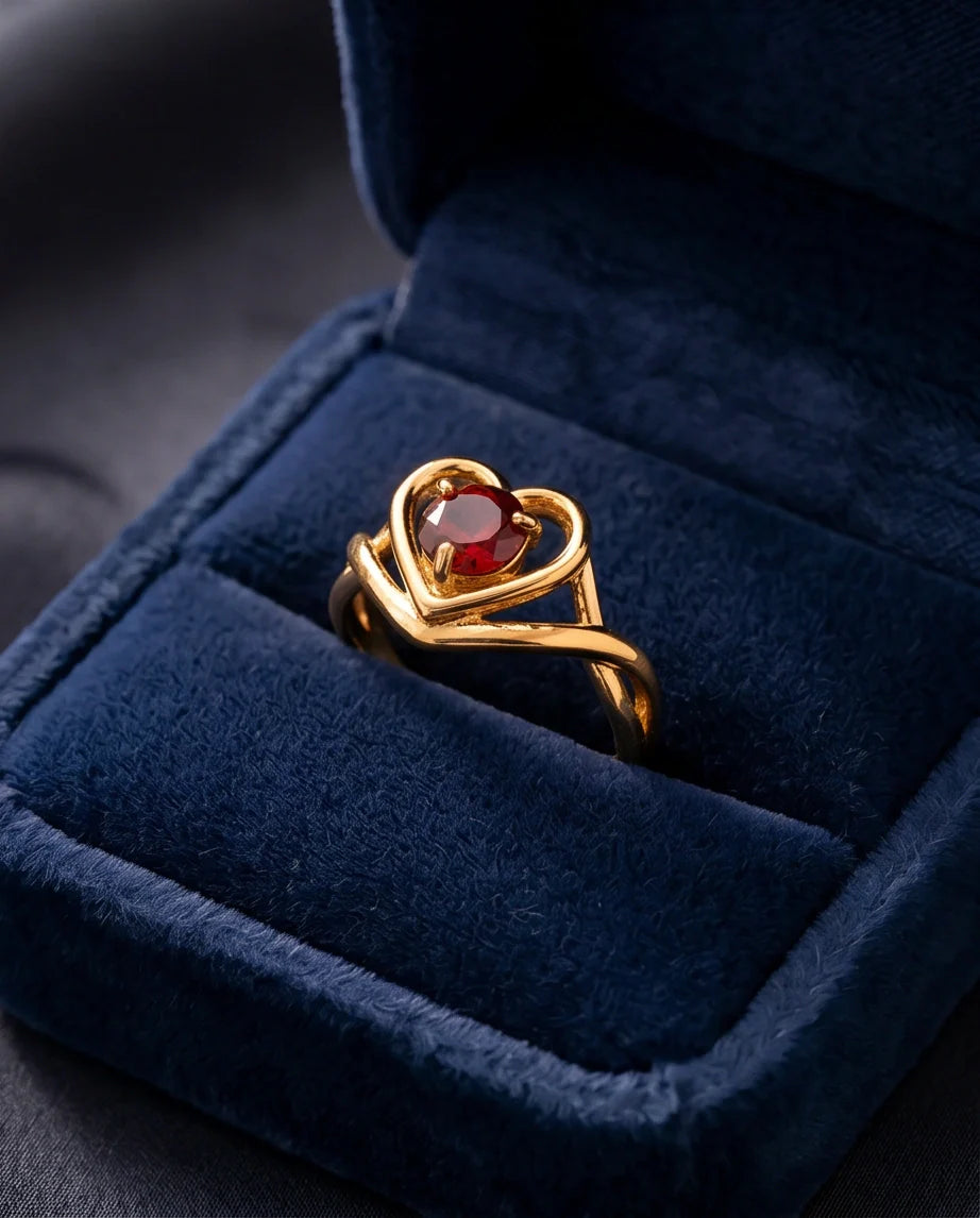 Gold Ruby Heart Openwork Statement Ring