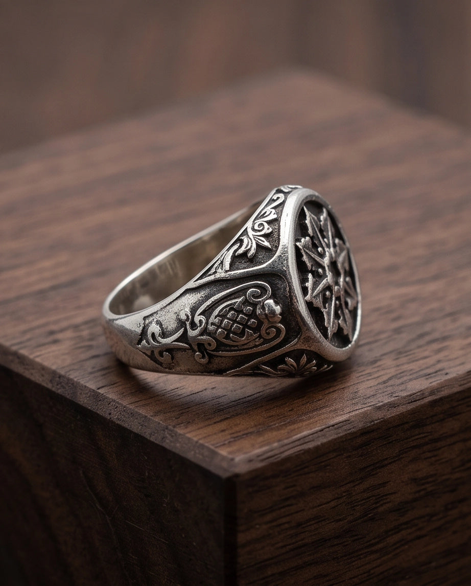 Astral Compass Heraldic Signet Ring