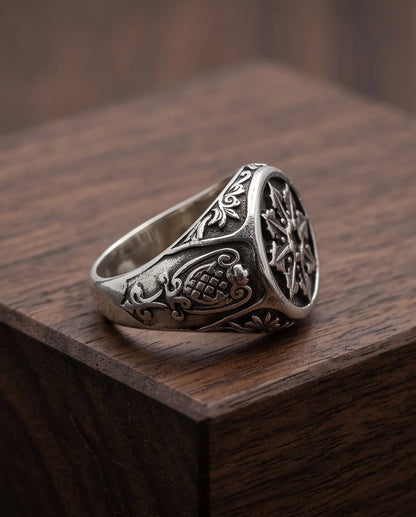 Astral Compass Heraldic Signet Ring