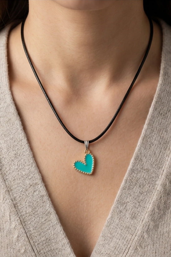 Gold and Turquoise Beaded Heart Necklace