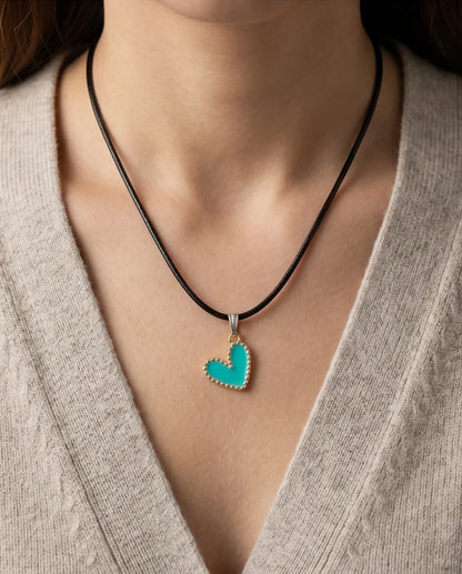 Gold and Turquoise Beaded Heart Necklace