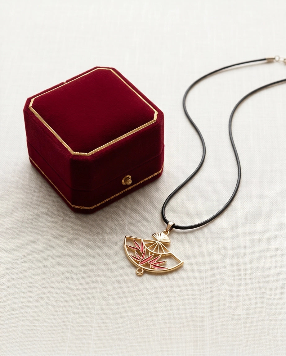 Asian Folding Fan Pendant Necklace