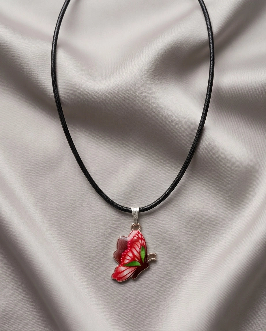 Red & Black Butterfly Cord Necklace
