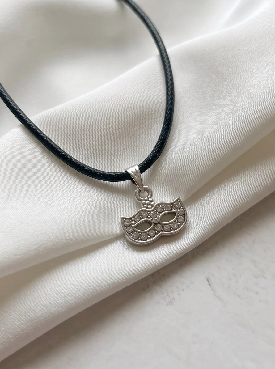 Silver Masquerade Mask Pendant Necklace