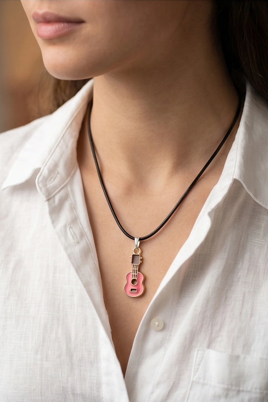 Gold and Pink Acoustic Guitar Necklace