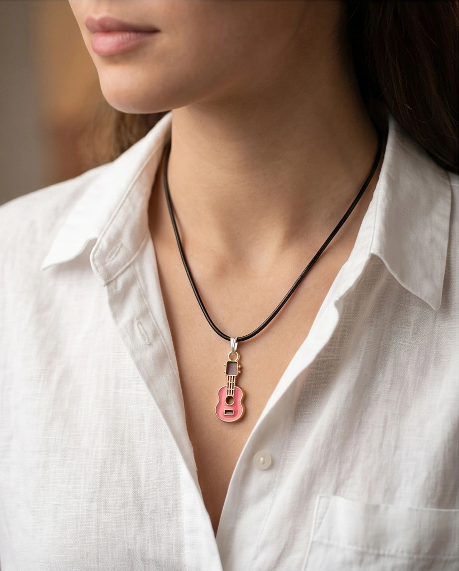 Gold and Pink Acoustic Guitar Necklace