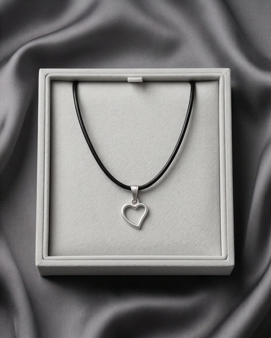 Silver Polished Open Heart Necklace