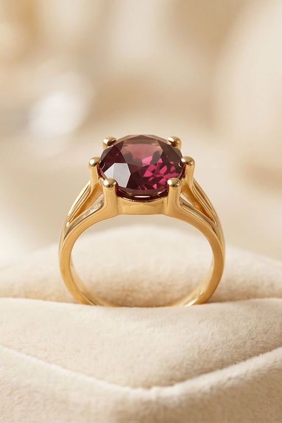 Gold Plated Deep Rhodolite Oval Statement Ring