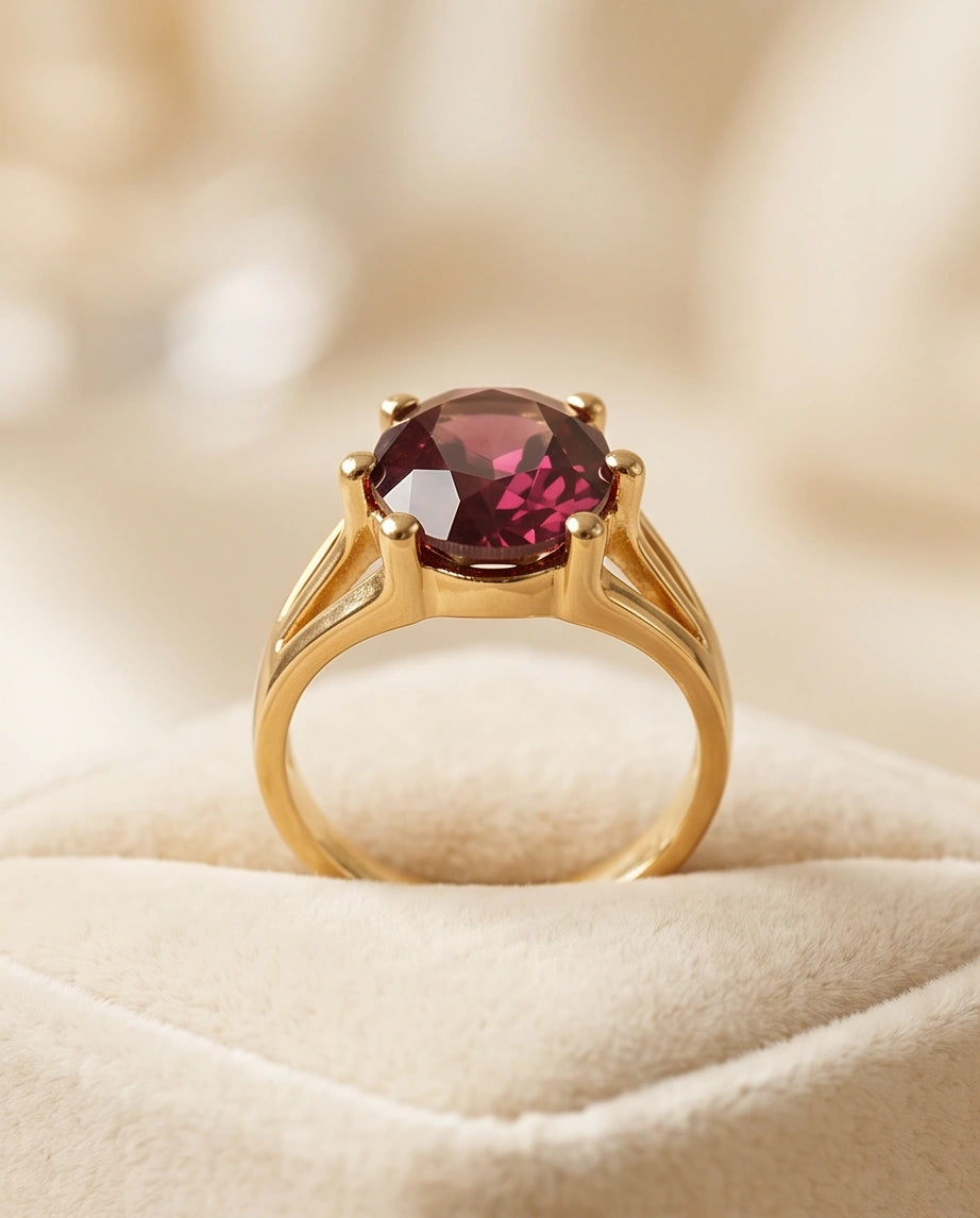 Gold Plated Deep Rhodolite Oval Statement Ring
