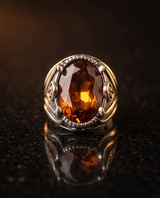 Sovereign Amber Hearth Silver Ring