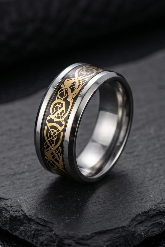 Gold Celtic Dragon Knot Band Ring