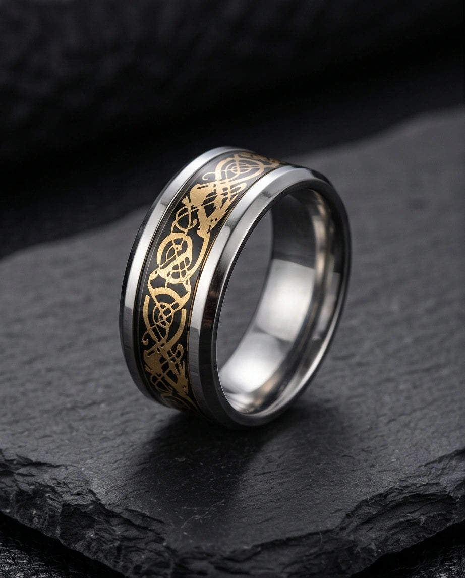 Gold Celtic Dragon Knot Band Ring