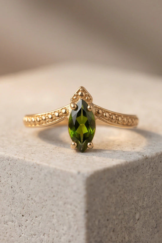Vintage Gold Marquise Emerald Gothic Granulation Ring