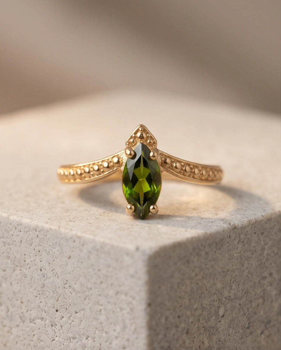 Vintage Gold Marquise Emerald Gothic Granulation Ring