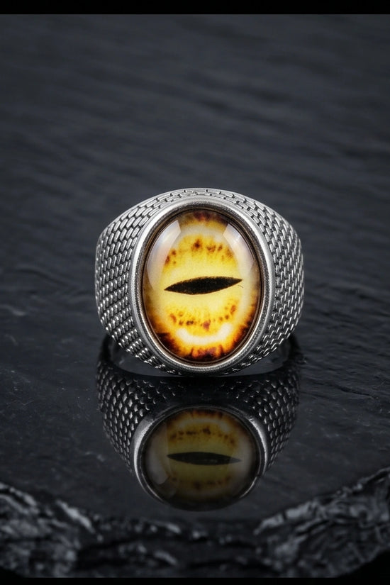 Vintage Sterling Silver Golden Snake's Eye Statement Ring