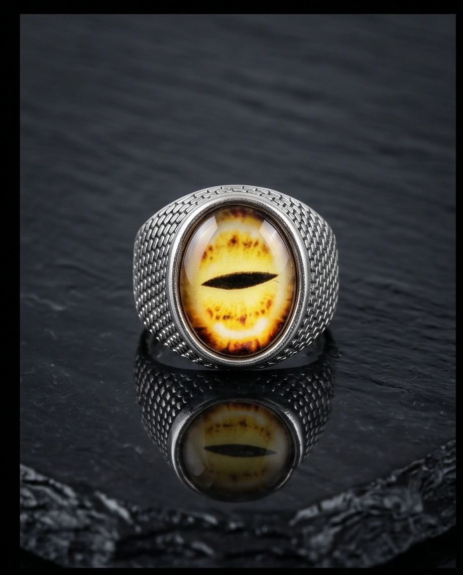 Vintage Sterling Silver Golden Snake's Eye Statement Ring