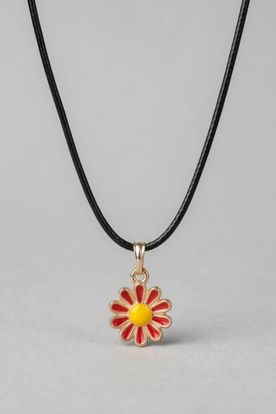 Gold and Red Flower Pendant Necklace