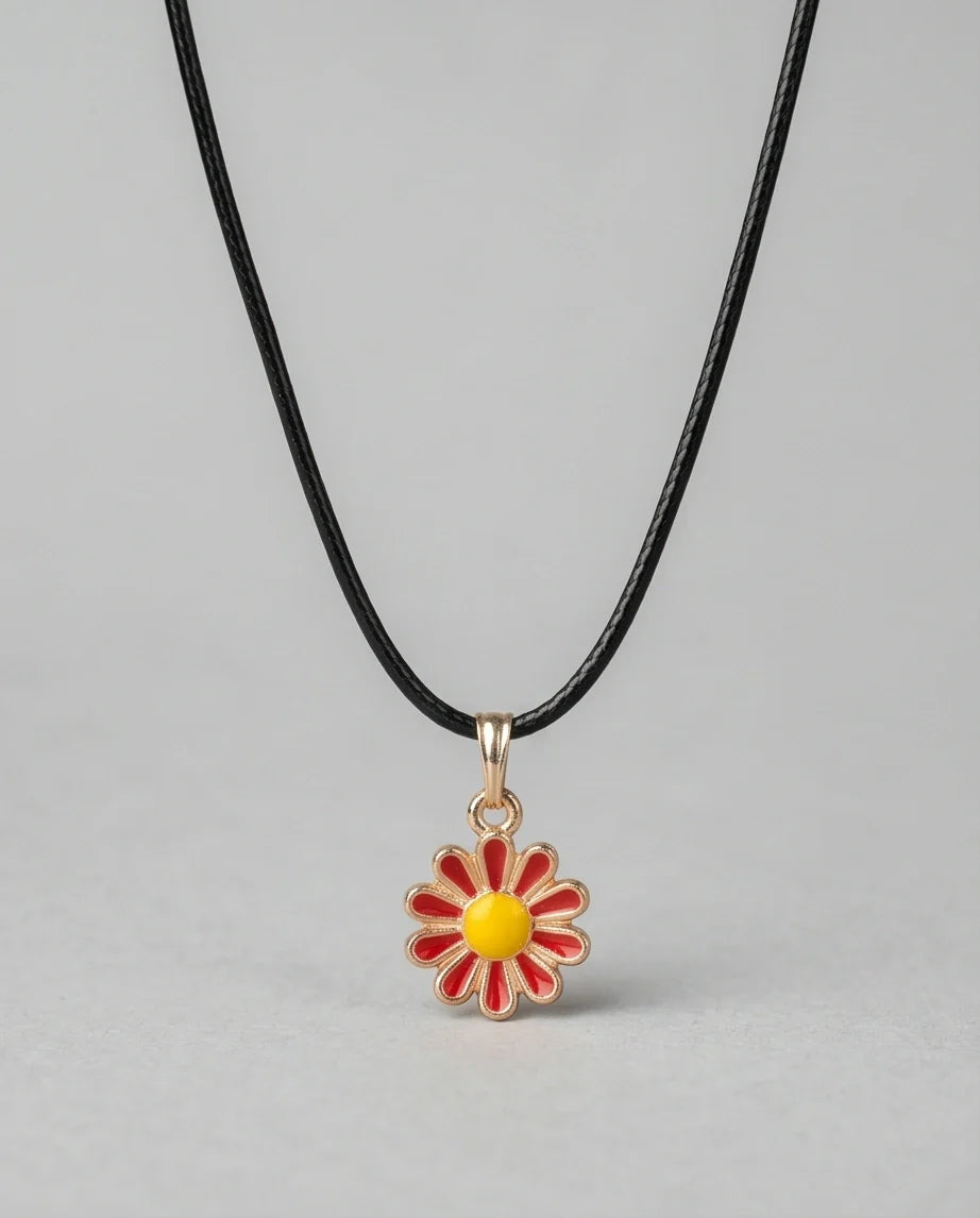 Gold and Red Flower Pendant Necklace