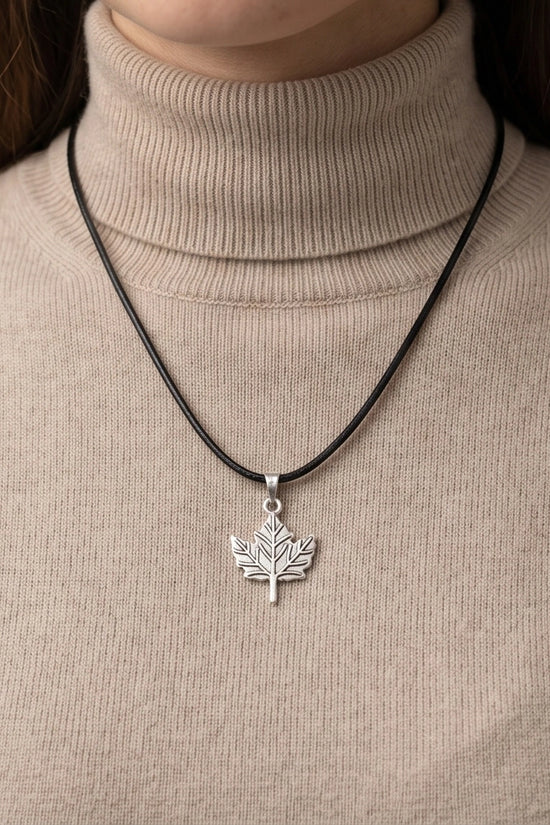 The Autumn Whisper: Matte Silver Maple Leaf Pendant Necklace